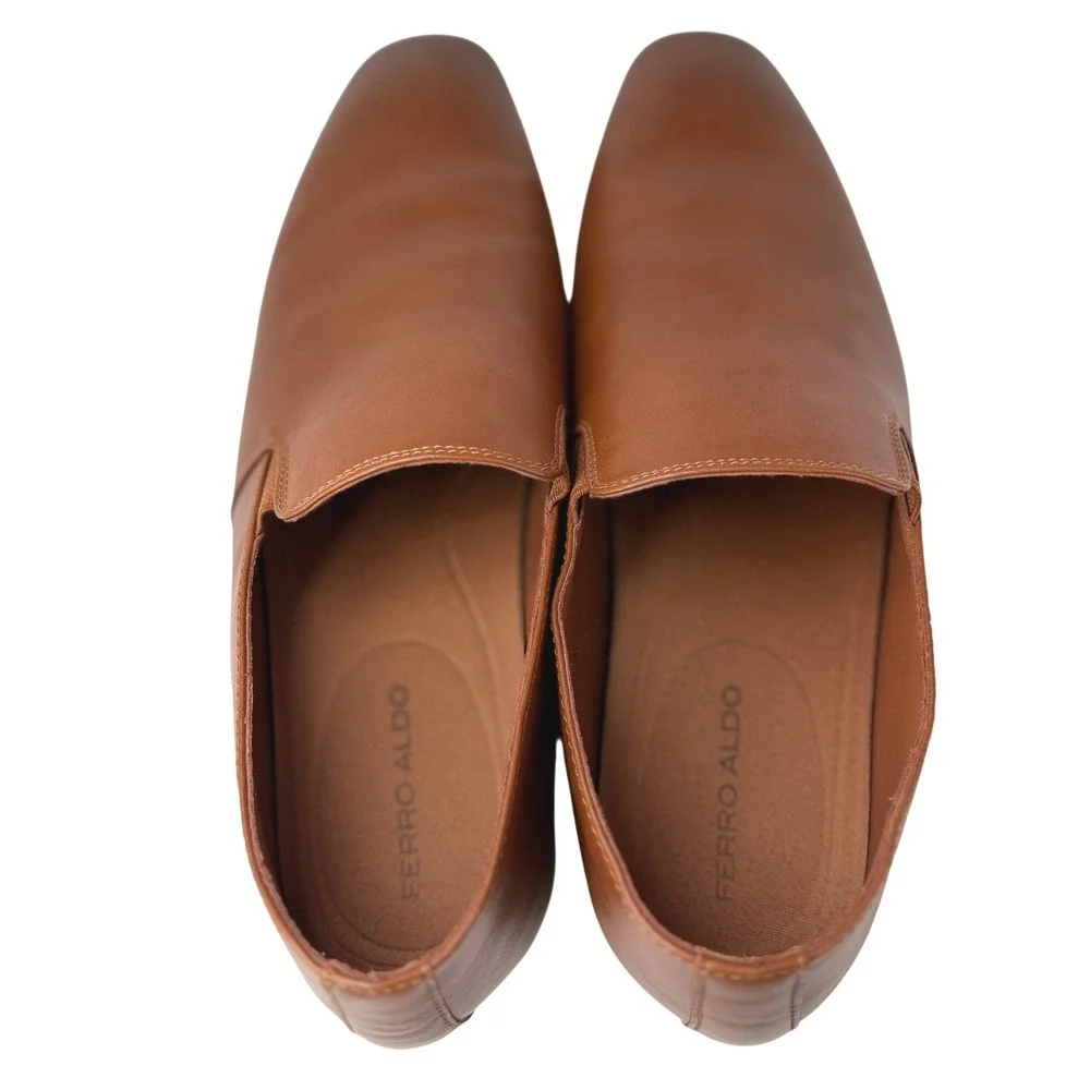 Ferro Aldo Cole Mens Leather Loafers Size 9 Cognac Slip On Dress Shoes